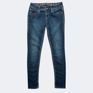 Rock Revival Super Skinny Jean Women 30 Blue Sequin Pockets Thick Stitch Jacklyn